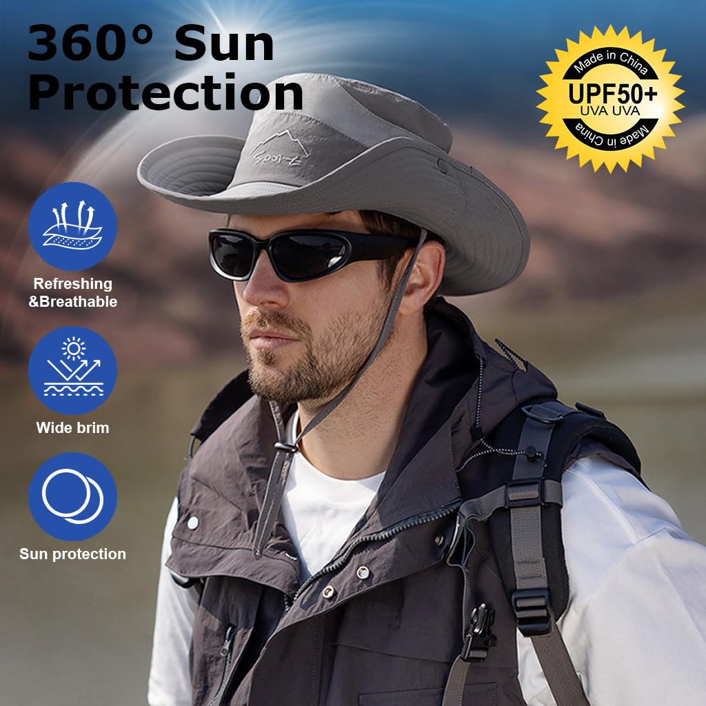 GUSTAVE Bucket Hat Summer Cap - UPF 50+ Sun Protection, Adjustable Wide Brim, Breathable Mesh, Unisex Design For Beach, Camping & Fishing, Flip-Up Option, Gray GUSTAVE Bucket Hat Summer Cap - UPF 50+ Sun Protection, Adjustable Wide Brim, Breathable Mesh, Unisex Design For Beach, Camping & Fishing, Flip-Up Option, Gray